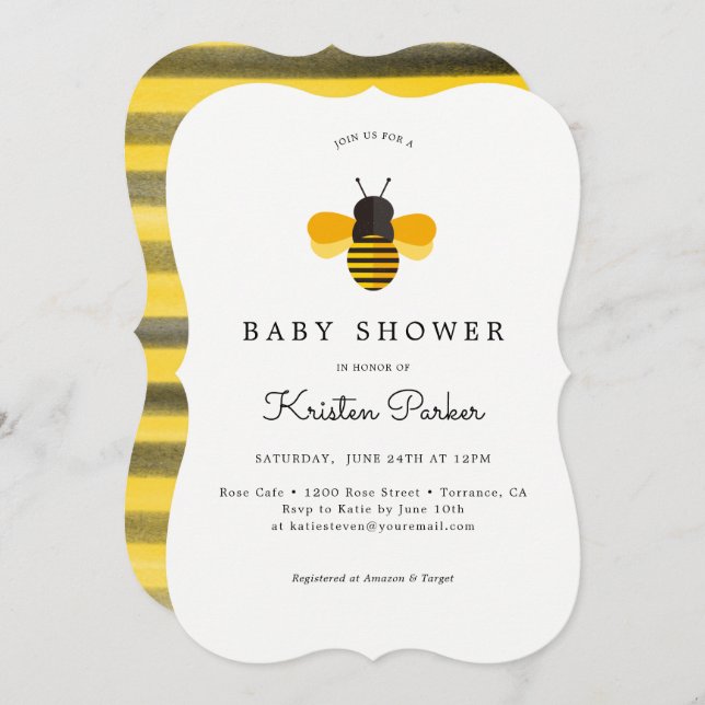 Bumble Bee Thème Baby shower Cartes d'invitation (Devant / Derrière)