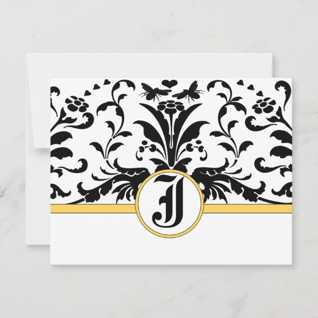 Bumble Bee Yellow Damask Carte de réponse (Devant)