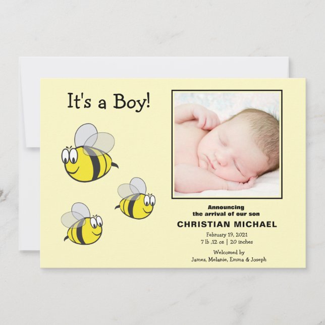 Bumble Bees Baby Photo Faire-part de naissance (Devant)