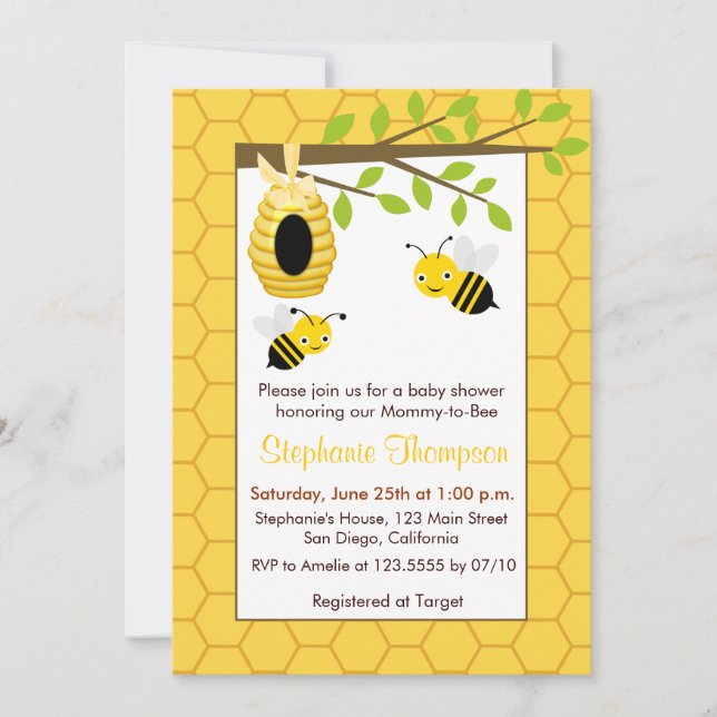 Bumble Bees Baby Shower Invitations (Devant)