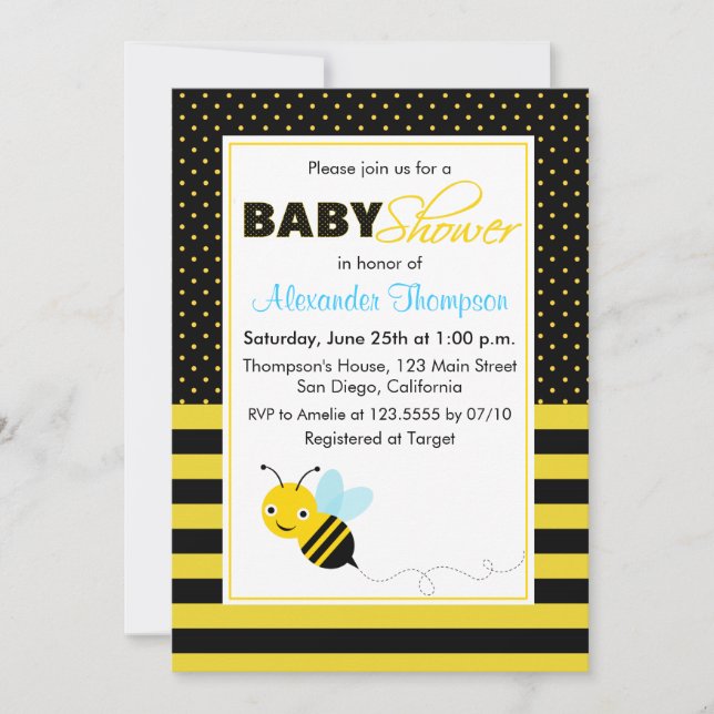 Bumble Bees Boy Baby shower Invitation (Devant)