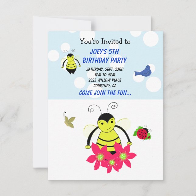Bumble Whimsical Bee Anniversaire Fête Invitation (Devant)