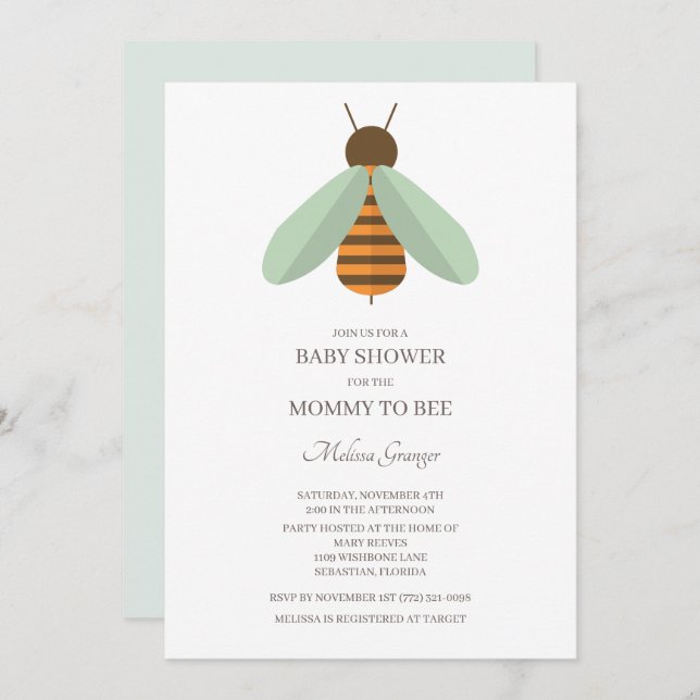 Bumblebee Maman À Être Baby shower Invitation (Devant / Derrière)