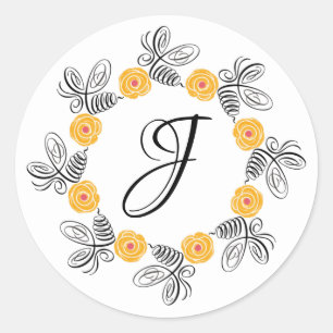 Bumblebee Sticker Monogram Flower