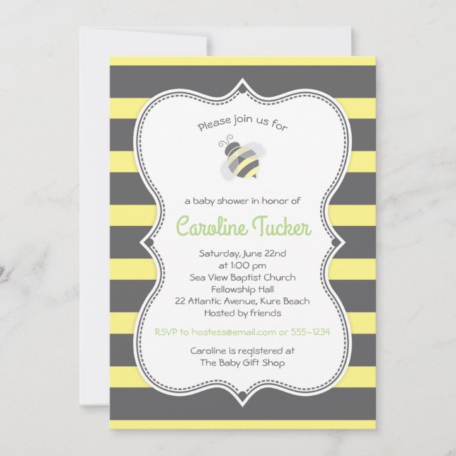 Bumblebee Stripes Baby shower Invitation (Devant)