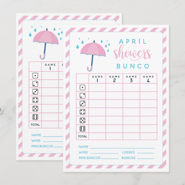 Bunco April Showers carte de pointage recto verso (Devant / Derrière)