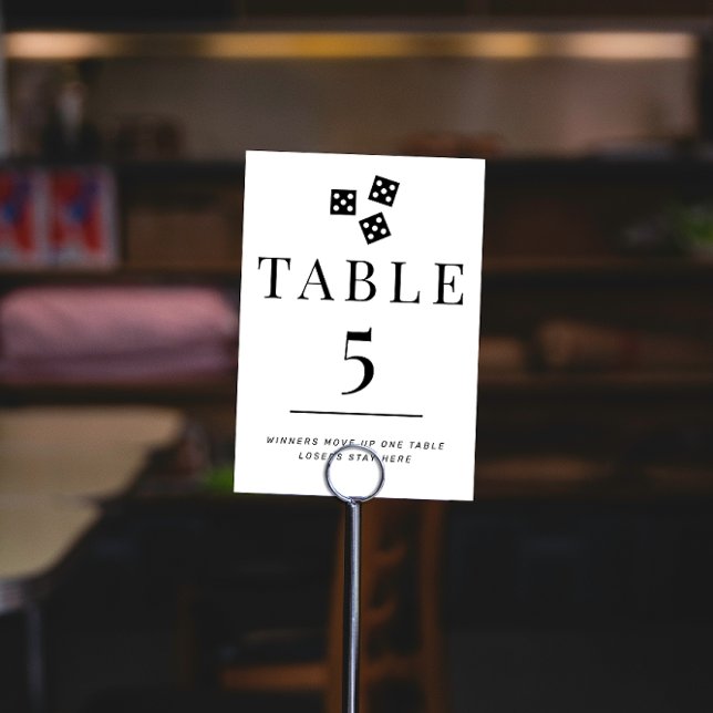 Bunco simple noir et blanc Numéro de table 5 (Bunco dice game Table 5 two-sided table sign with directions in black and white)