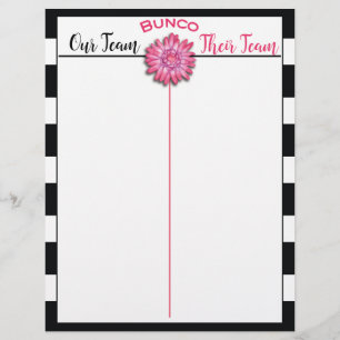Bunco Tally Score Sheet Black & White Pink Flower