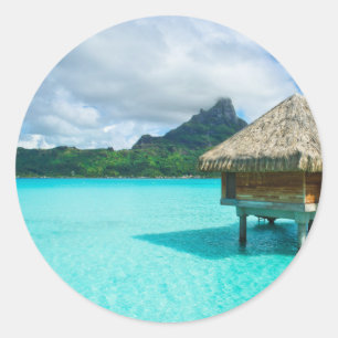Bungalow aquatique, autocollant rond Bora Bora