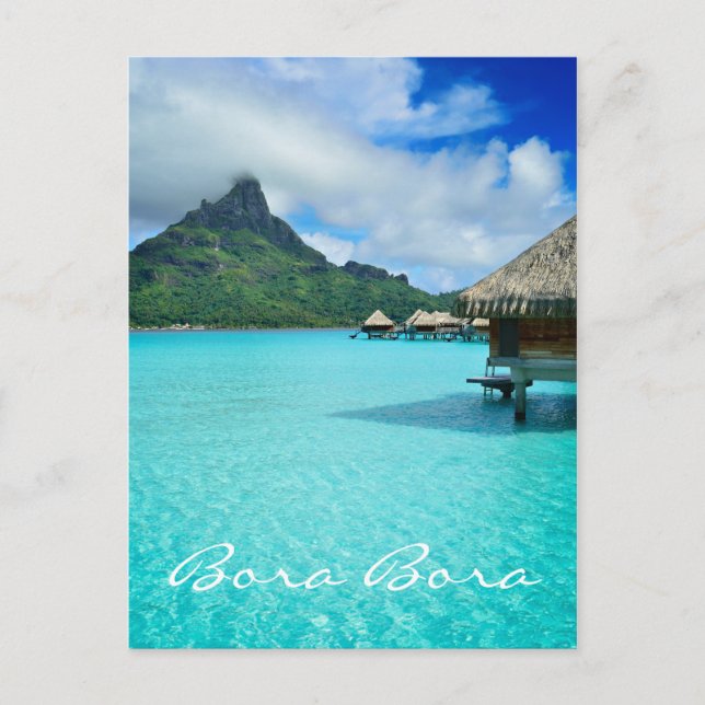 Bungalow sur l'eau, Bora Bora carte texte vertical (Devant)