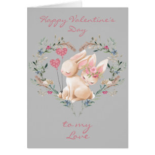 Bunnies de coeur floral en amour Saint Valentin