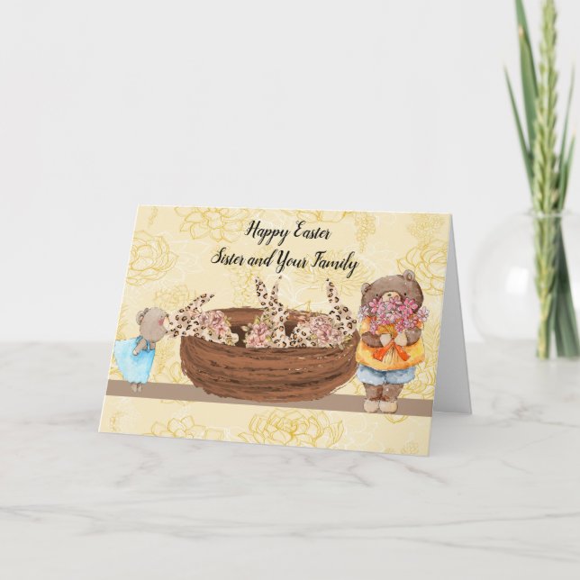Bunnies et ours de cartes de Pâques pour soeur et  (Devant)