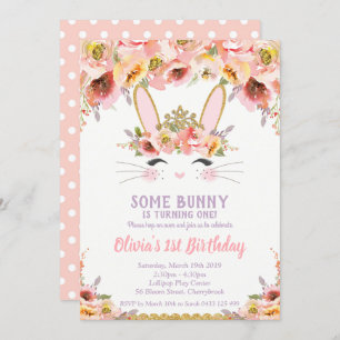 Bunny 1er Anniversaire Invitations Filles Filles L