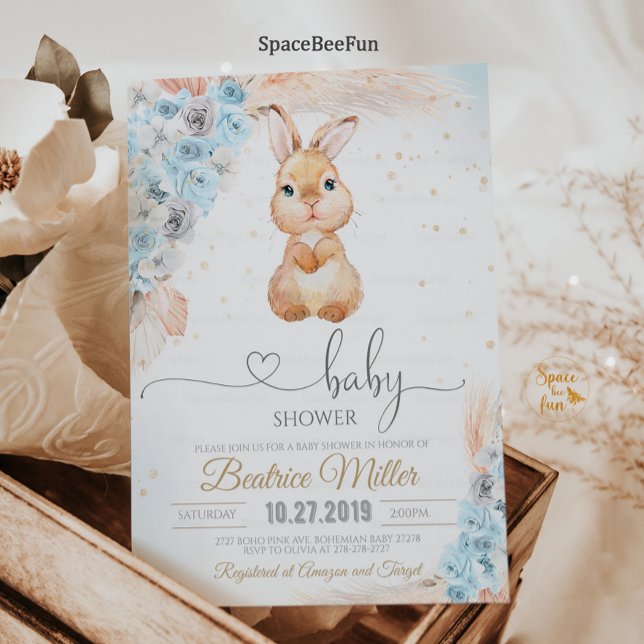 Bunny Baby shower Invitation Boy Boho pampas herbe (Bunny Baby Shower Invitation Boy Boho pampas grass Bohemian Rabbit Bunny Baby Shower Some Bunny )