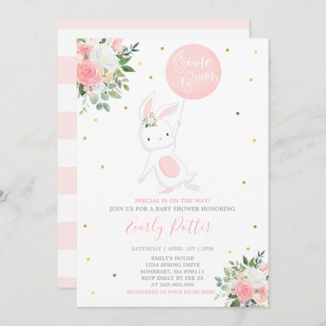 Bunny Baby shower Invitation Quelques Bunny Spécia (Devant / Derrière)