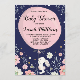 Bunny Baby shower Invitation Rabbit Marine Rose St