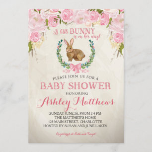 Bunny BABY SHOWER rose Belle Invitation Florale