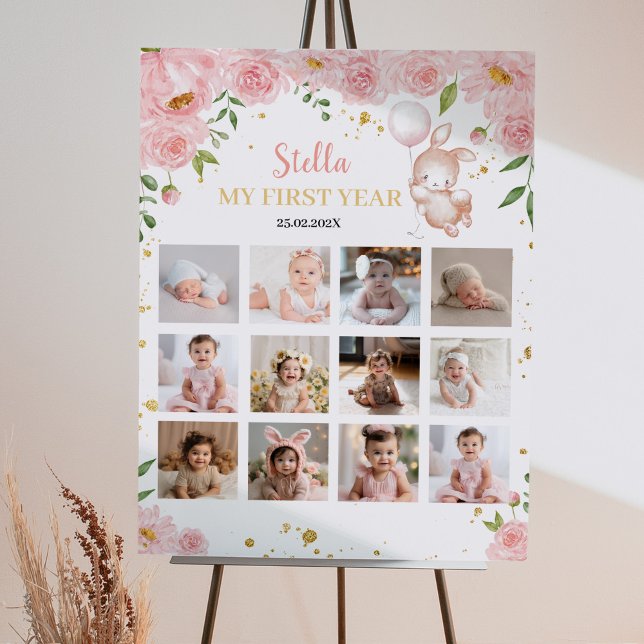 Bunny Balloon Anniversaire Photo Jalon Poster (Créateur téléchargé)