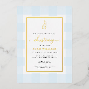 Bunny Blue En vichy Christening Foil Invitation