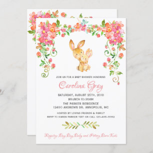 Bunny Boho Invitation Florale Baby shower rose