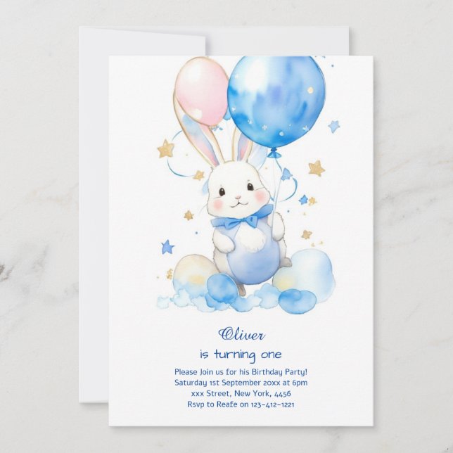 Bunny Boy Invitation d'anniversaire (Devant)