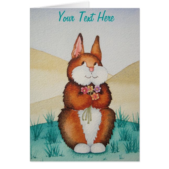 Bunny brun mignon souriant avec des fleurs colorée (Devant)