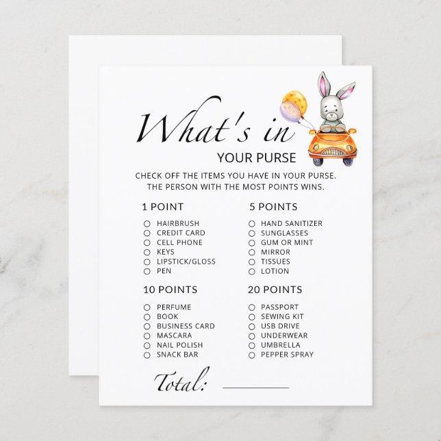 Bunny Ce qui est dans votre jeu de baby shower à s (Devant / Derrière)