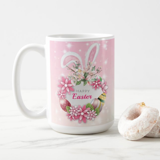 Bunny célèbre la Mug de café de la fête de Pâques (Avec donut)