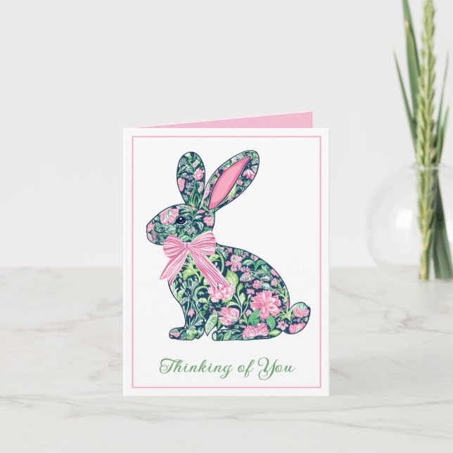 Bunny de Chinoiserie rose et verte avec bow (Devant)