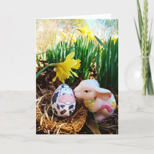 Bunny de Pâques baiser Cow Egg Carte de vacances