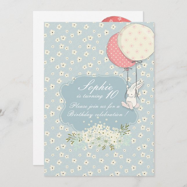 Bunny de printemps Invitation d'anniversaire (Devant / Derrière)