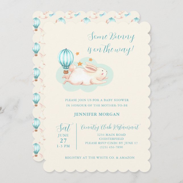 Bunny Dreams Blue Baby Shower invitations (Devant / Derrière)