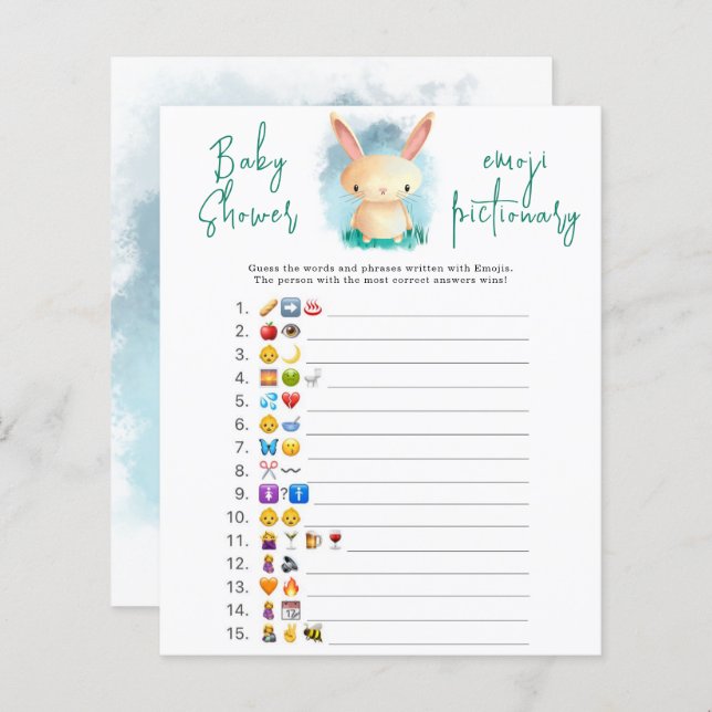 Bunny Emoji jeu d'images baby shower (Devant / Derrière)