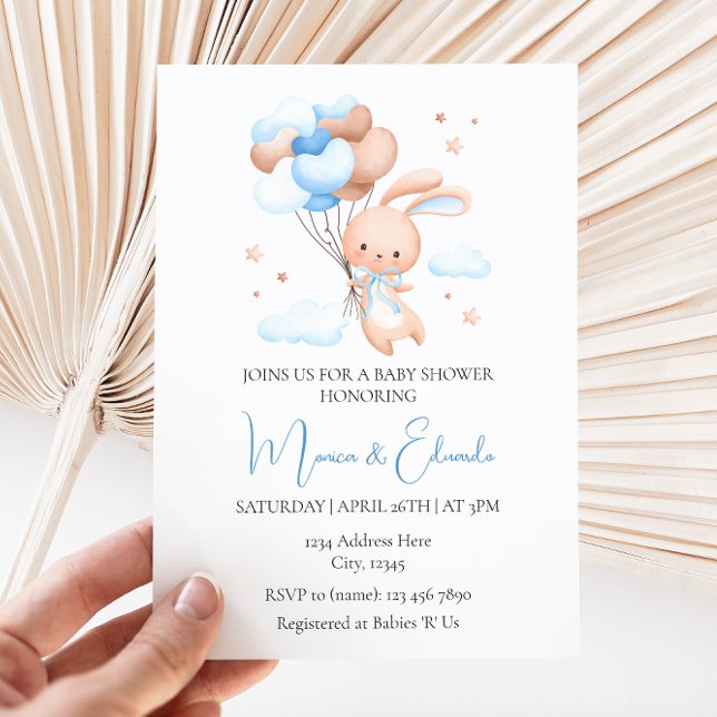 Bunny et ballons Boy Baby shower Invitation (Créateur téléchargé)
