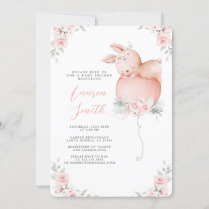 Bunny et Balloon Baby shower Girl Invitation