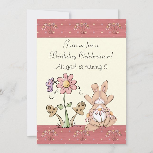 Bunny et fleurs Invitation d'anniversaire pour les (Devant)