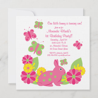 Bunny et papillons Invitation d'anniversaire