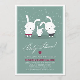 Bunny Family Couples Baby shower Invitation Turquo