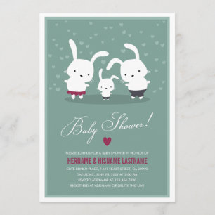 Bunny Family Couples Baby shower Invitation Turquo