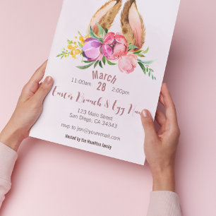 Bunny Floral Oreilles Pâques Invitation
