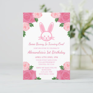Bunny floral rose Invitation Anniversaire
