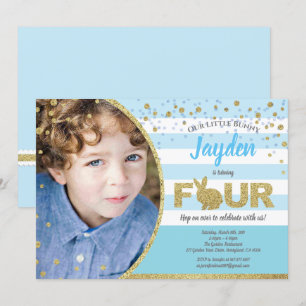 Bunny garçon de 4 ans invitation photo en bleu