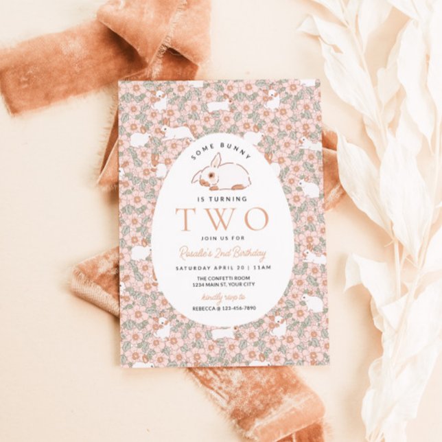 Bunny Girls de Pâques 2e Invitation d'anniversaire (Girls Easter Birthday Party Invite)