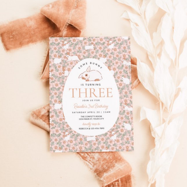 Bunny Girls de Pâques 3e Invitation d'anniversaire (Easter Bunny Girls Third Birthday Invite)