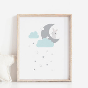 Bunny in the Sky Moon & Stars Nursery Decor Poster