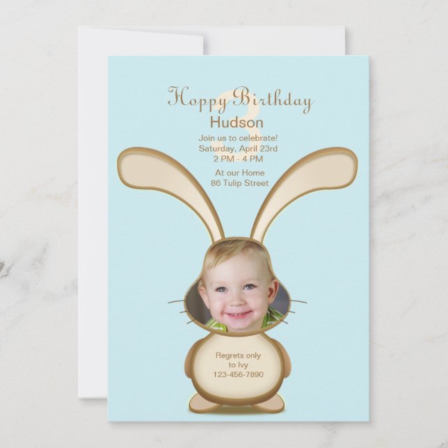 Bunny Invitation photo d'anniversaire (Customisée) (Devant)
