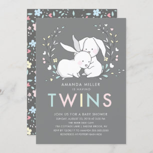 Bunny Love TWINS Baby shower Invitation