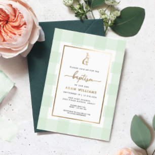 Bunny Mint En vichy Baptême Gold Foil Invitation