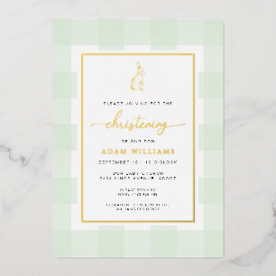 Bunny Mint En vichy Christening Foil Invitation