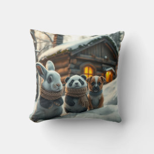 Bunny, Panda & Livraison dans la neige Coussin et